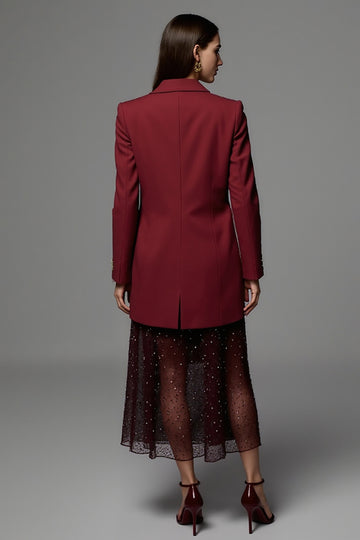 Burgundy Peak Lapel Women Work Blazer
